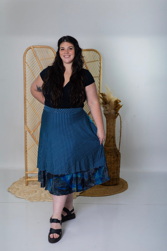 Goddess/Tea Length Up-Cycled Reversible Sari Wrap Skirt #61