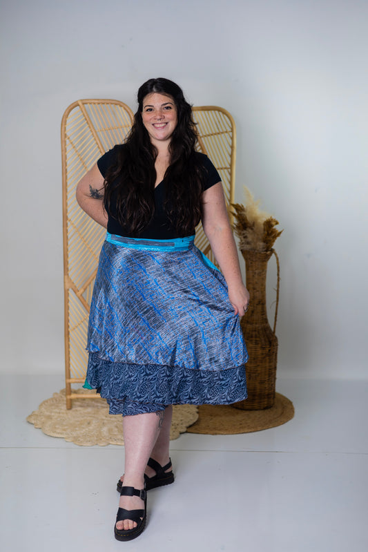 Goddess/Tea Length Up-Cycled Reversible Sari Wrap Skirt #33