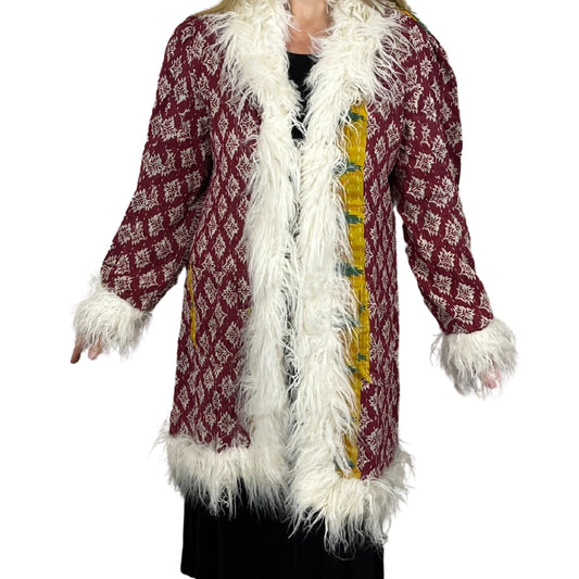 100% Up-cycled Cotton Fur Lined Kantha Jacket