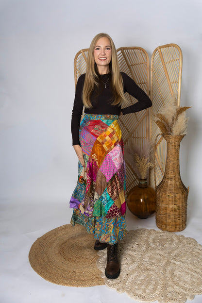 Regular Size Reversible Patchwork Sari Wrap Skirt #127