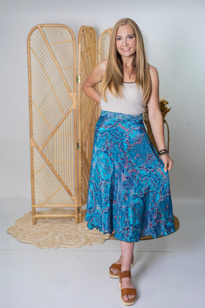 Regular/Tea Length Up-Cycled Reversible Sari Wrap Skirt #83