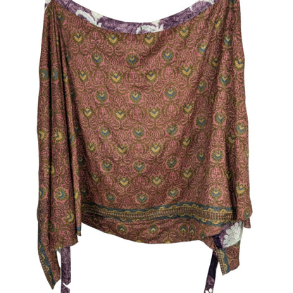 Plus/Maxi Length Up-Cycled Reversible Sari Wrap Skirt #73