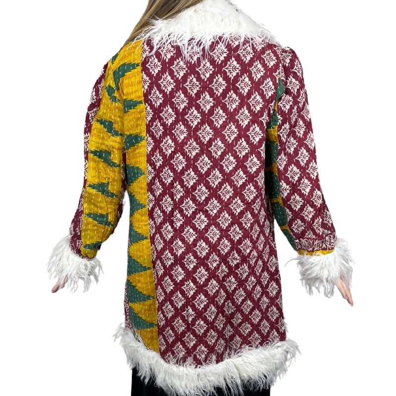 100% Up-cycled Cotton Fur Lined Kantha Jacket