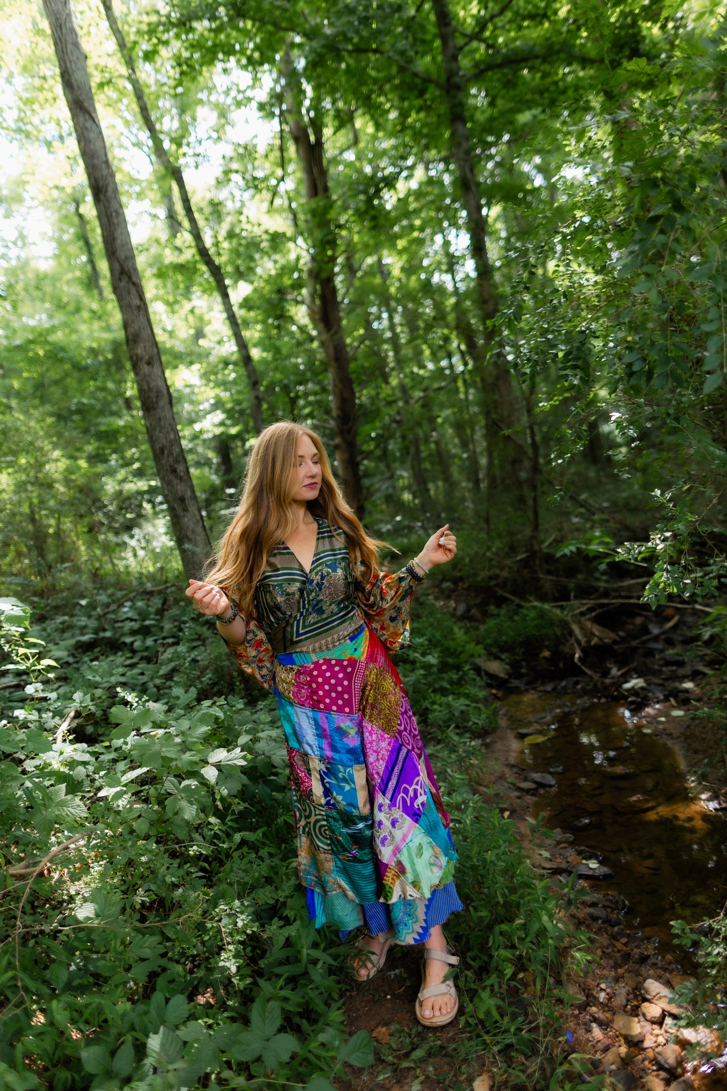 Regular Upcycled Sari Bell Sleeve Wrap Tie Top #236