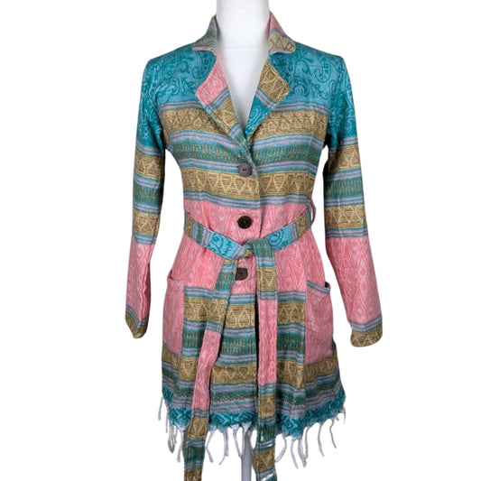 100% Wool Button Jacket- Baby Blue & Pink