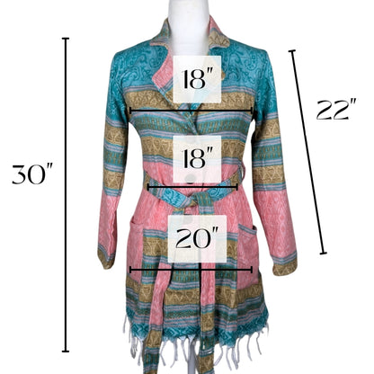 100% Wool Button Jacket- Baby Blue & Pink
