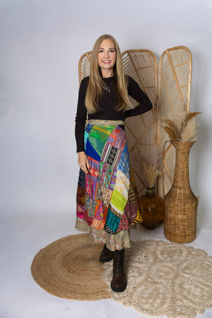 Regular Size Reversible Patchwork Sari Wrap Skirt #128