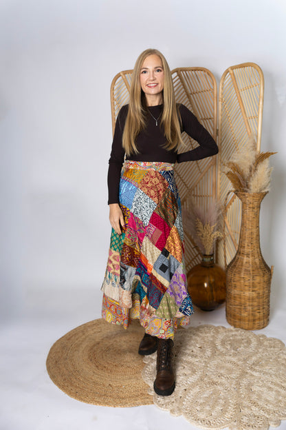 Regular Size Reversible Patchwork Sari Wrap Skirt #129