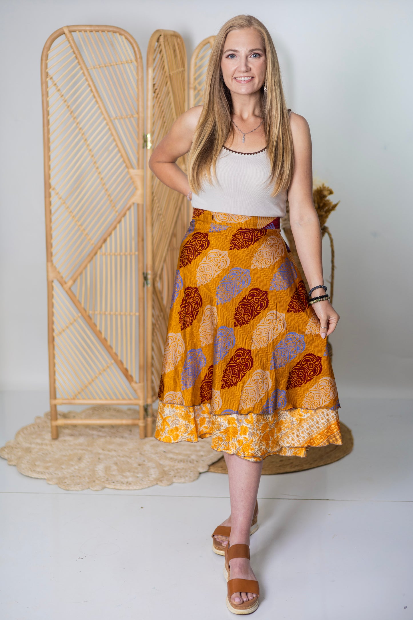 Regular/Tea Length Up-Cycled Reversible Sari Wrap Skirt #21