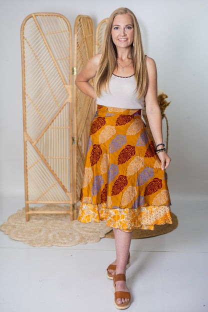 Regular/Tea Length Up-Cycled Reversible Sari Wrap Skirt #21