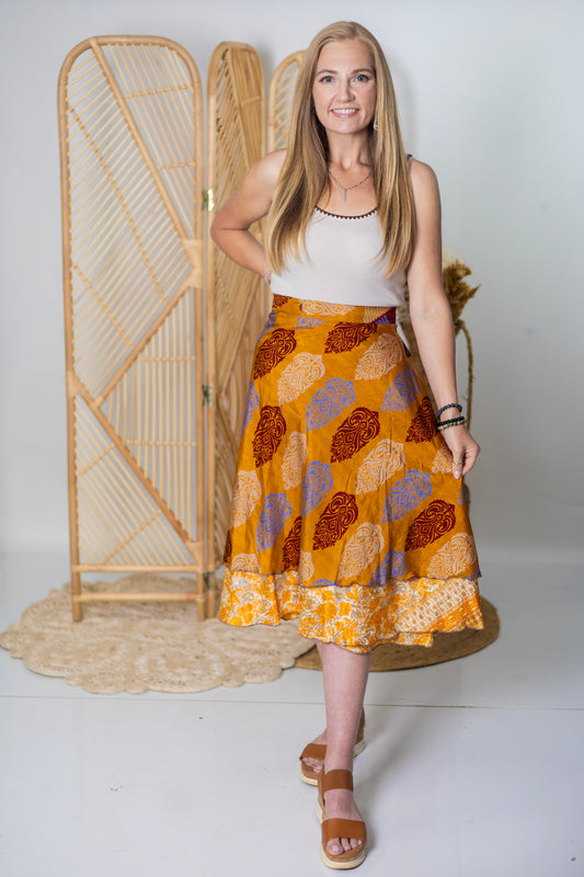 Regular/Tea Length Up-Cycled Reversible Sari Wrap Skirt #21
