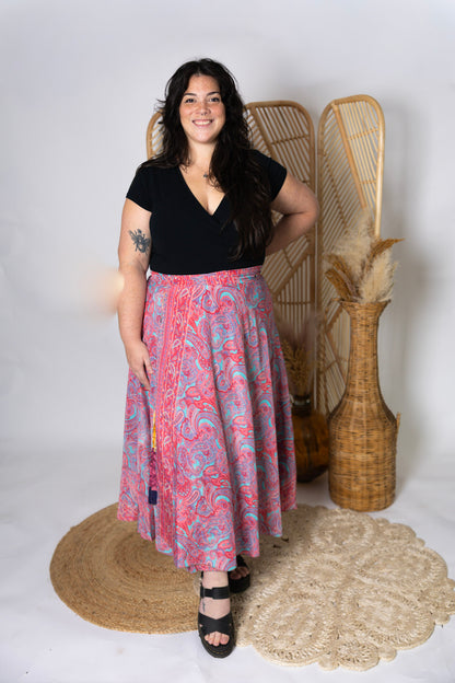 Plus Size Reversible Patchwork Sari Wrap Skirt #154