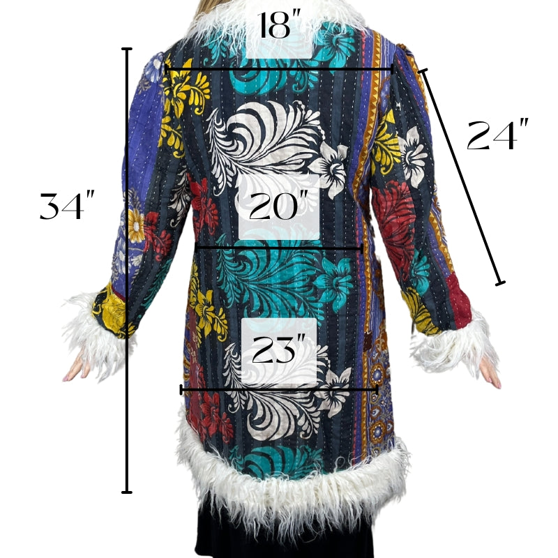 100% Up-cycled Cotton Fur Lined Kantha Jacket