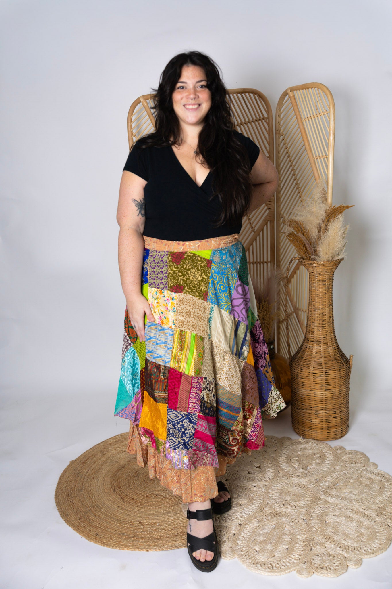 Plus Size Reversible Patchwork Sari Wrap Skirt #155