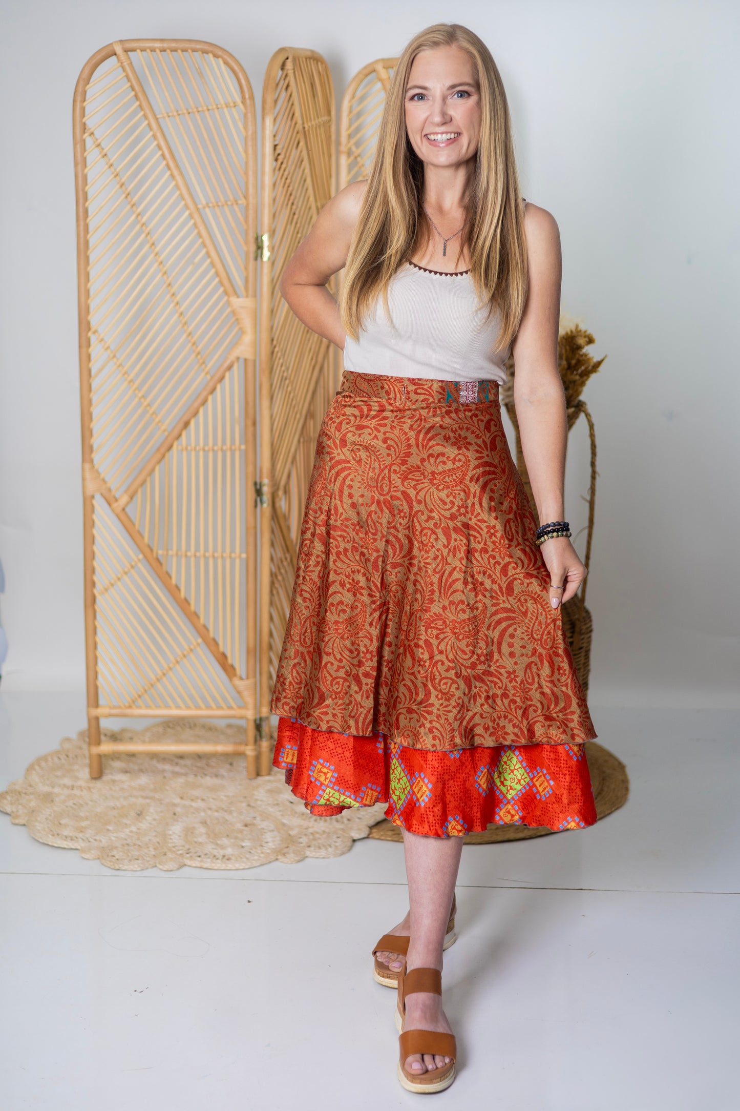 Regular/Tea Length Up-Cycled Reversible Sari Wrap Skirt #68