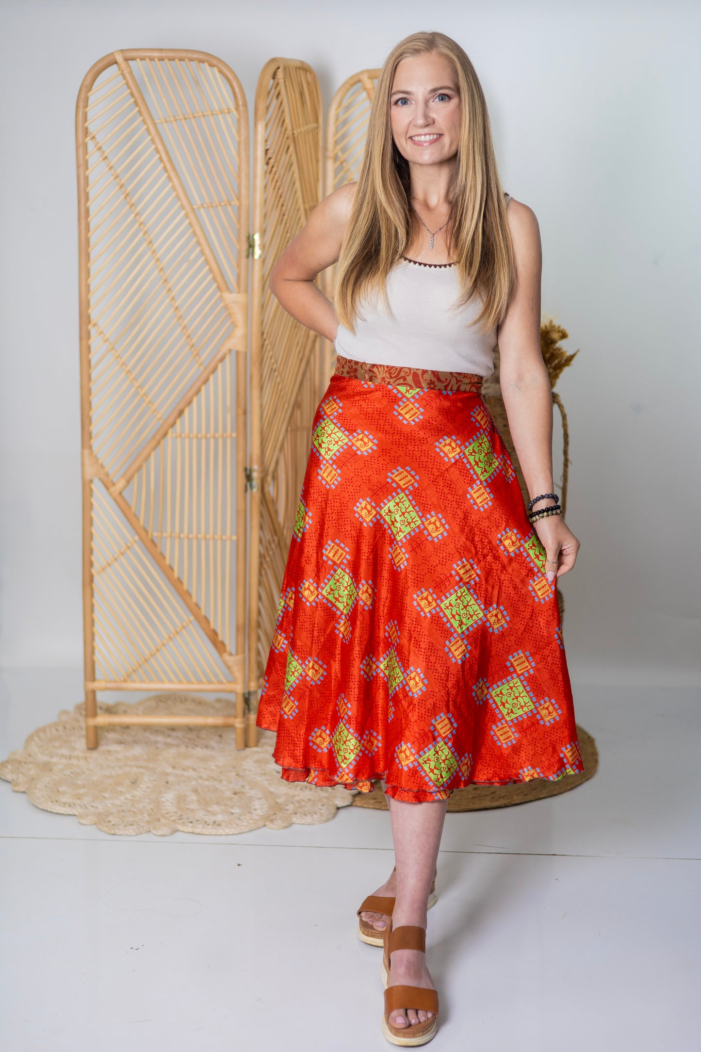 Regular/Tea Length Up-Cycled Reversible Sari Wrap Skirt #68