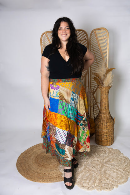 Plus Size Reversible Patchwork Sari Wrap Skirt #156