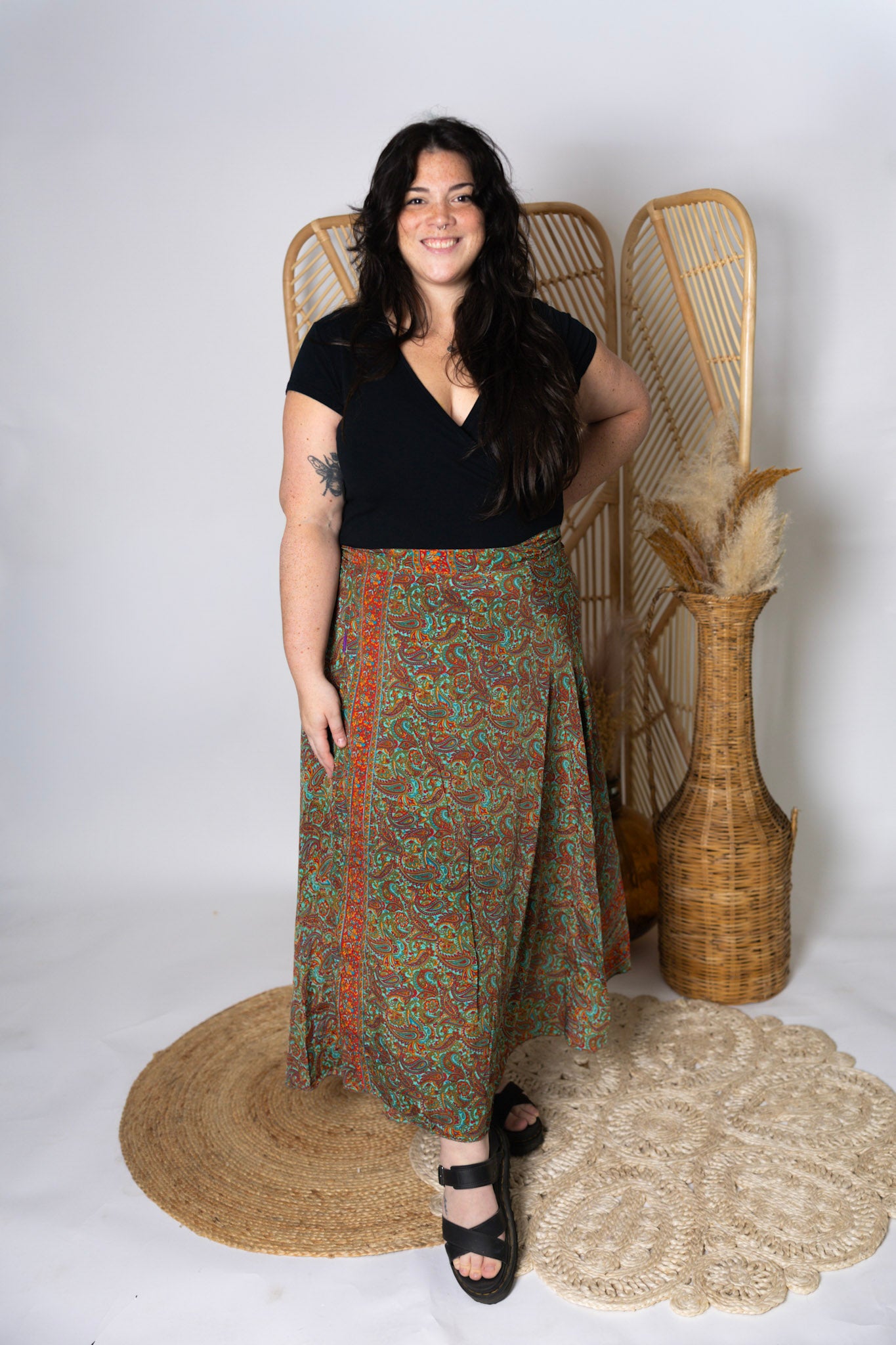 Plus Size Reversible Patchwork Sari Wrap Skirt #156