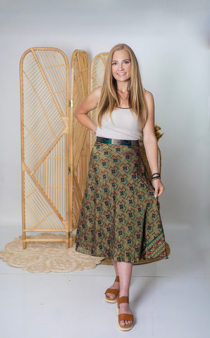 Regular/Tea Length Up-Cycled Reversible Sari Wrap Skirt #72