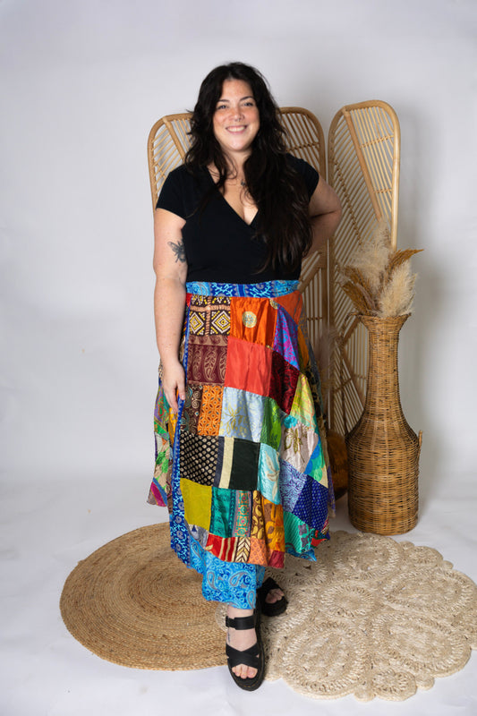 Plus Size Reversible Patchwork Sari Wrap Skirt #157