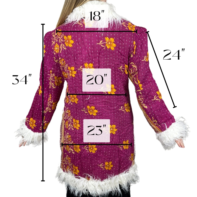 100% Up-cycled Cotton Fur Lined Kantha Jacket