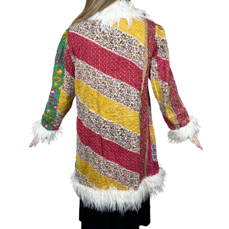 100% Up-cycled Cotton Fur Lined Kantha Jacket