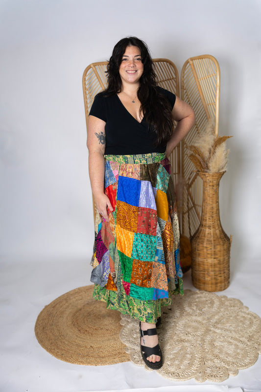 Plus Size Reversible Patchwork Sari Wrap Skirt #149