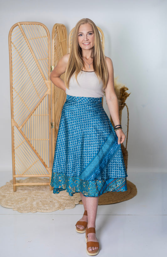 Regular/Tea Length Up-Cycled Reversible Sari Wrap Skirt #43