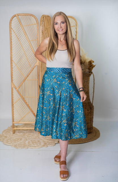 Regular/Tea Length Up-Cycled Reversible Sari Wrap Skirt #43