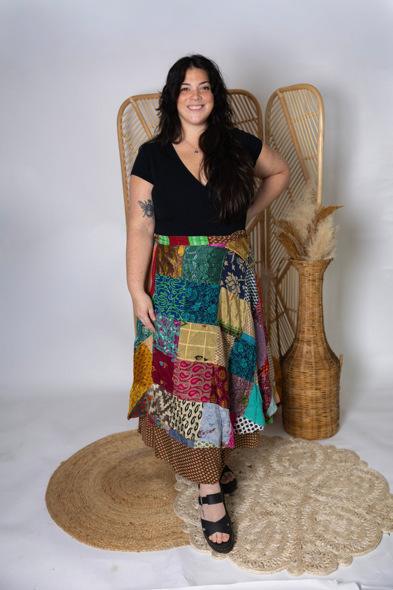 Plus Size Reversible Patchwork Sari Wrap Skirt #150
