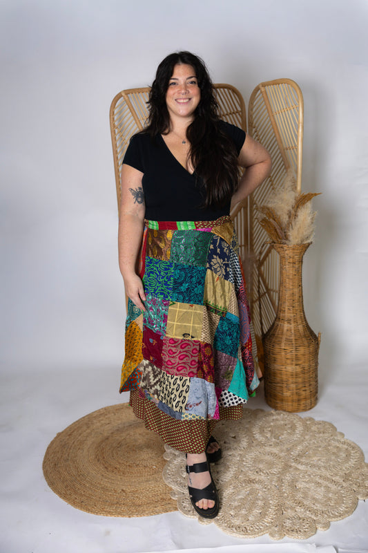 Plus Size Reversible Patchwork Sari Wrap Skirt #150