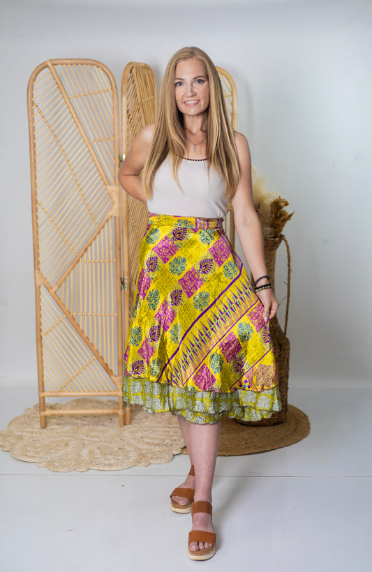 Regular/Tea Length Up-Cycled Reversible Sari Wrap Skirt #28