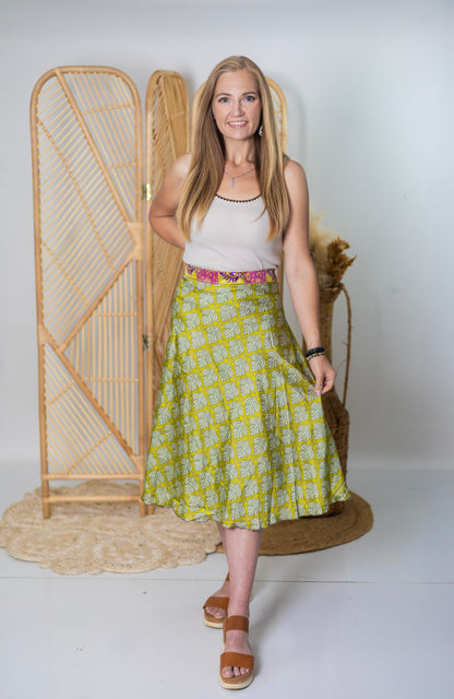 Regular/Tea Length Up-Cycled Reversible Sari Wrap Skirt #28