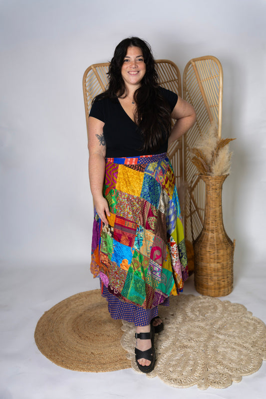 Plus Size Reversible Patchwork Sari Wrap Skirt #151