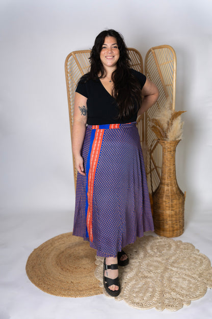 Plus Size Reversible Patchwork Sari Wrap Skirt #151