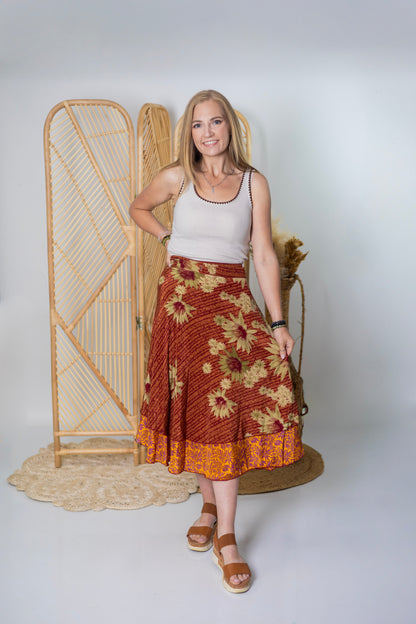 Regular/Tea Length Up-Cycled Reversible Sari Wrap Skirt #78