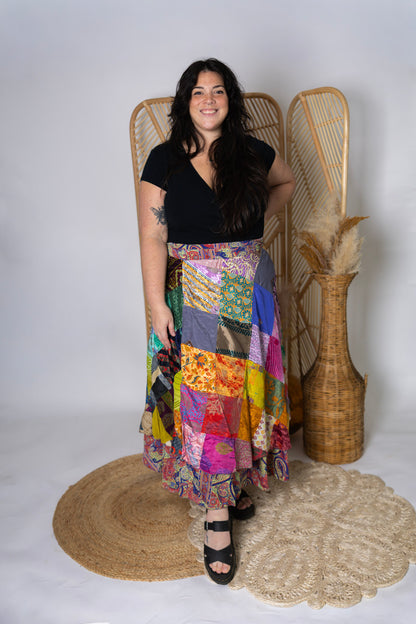 Plus Size Reversible Patchwork Sari Wrap Skirt #152