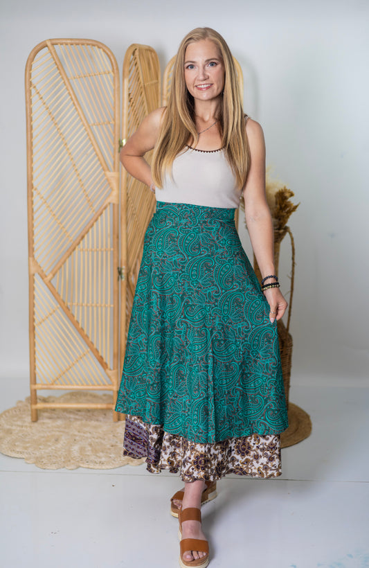Regular/Maxi Length Up-Cycled Reversible Sari Wrap Skirt #7