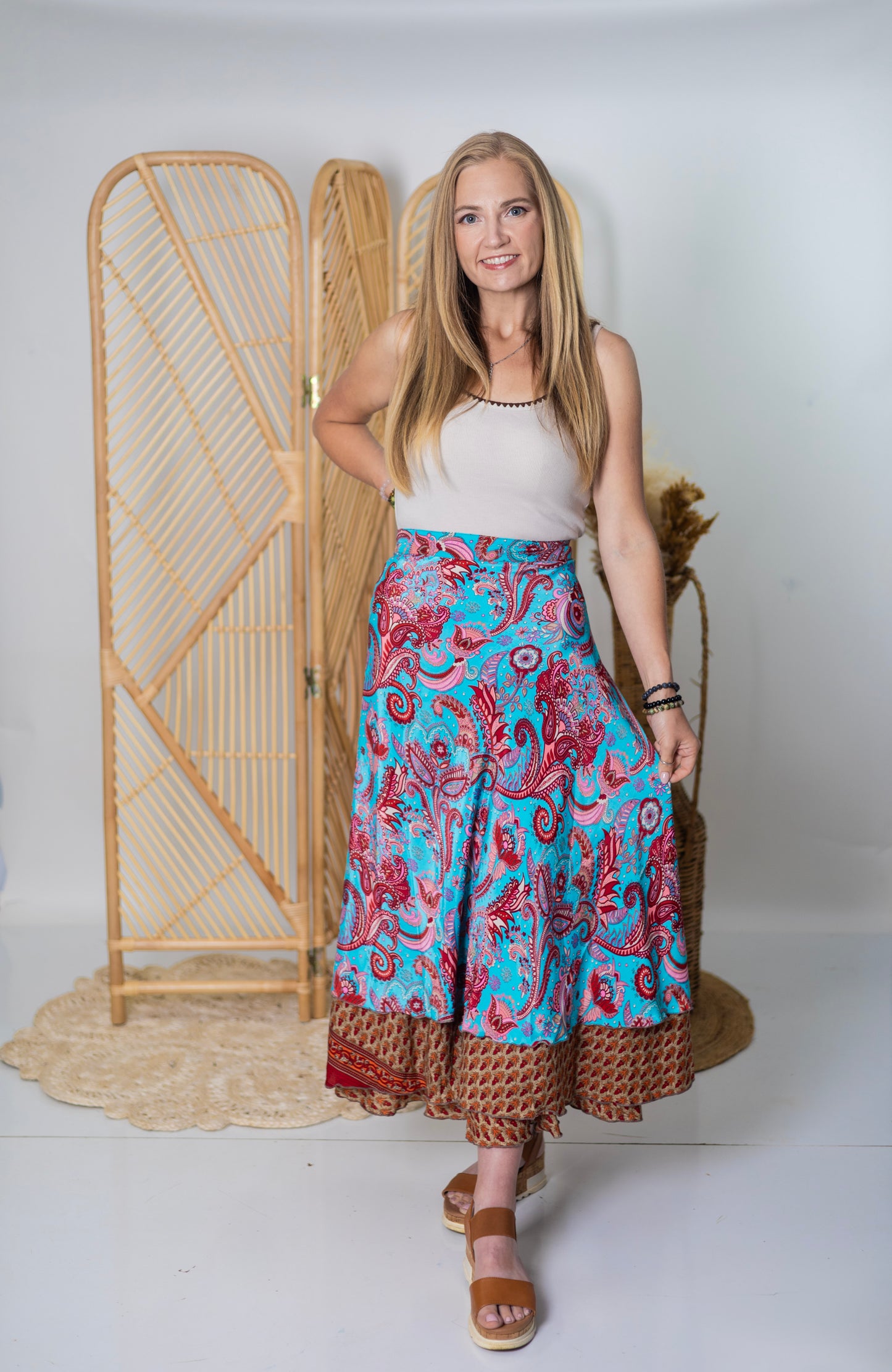 Regular/Maxi Length Up-Cycled Reversible Sari Wrap Skirt #11