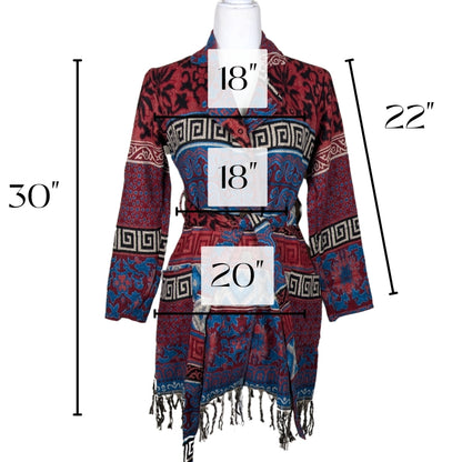 100% Wool Button Jacket- Red & Blue