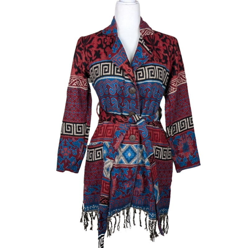 100% Wool Button Jacket- Red & Blue