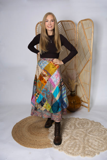 Regular Size Reversible Patchwork Sari Wrap Skirt #123