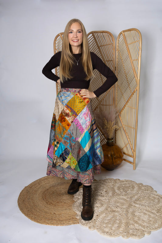 Regular Size Reversible Patchwork Sari Wrap Skirt #123