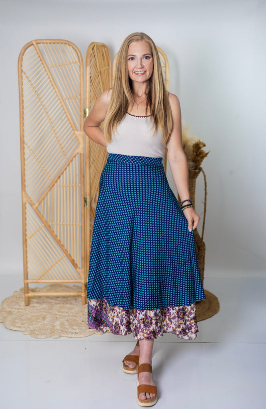 Regular/Maxi Length Up-Cycled Reversible Sari Wrap Skirt #5