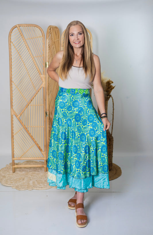 Regular/Maxi Length Up-Cycled Reversible Sari Wrap Skirt #30