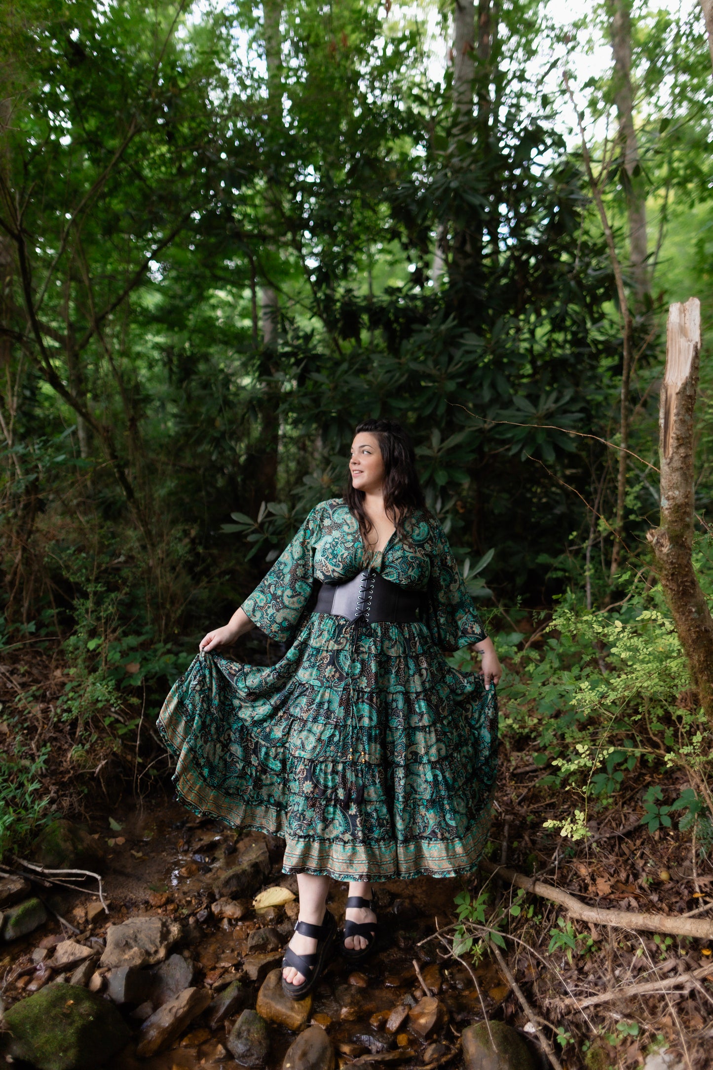 Plus Tiffany Raven - Twyla Set 🌟Tiered Skirt  and Bell Sleeve Wrap Top