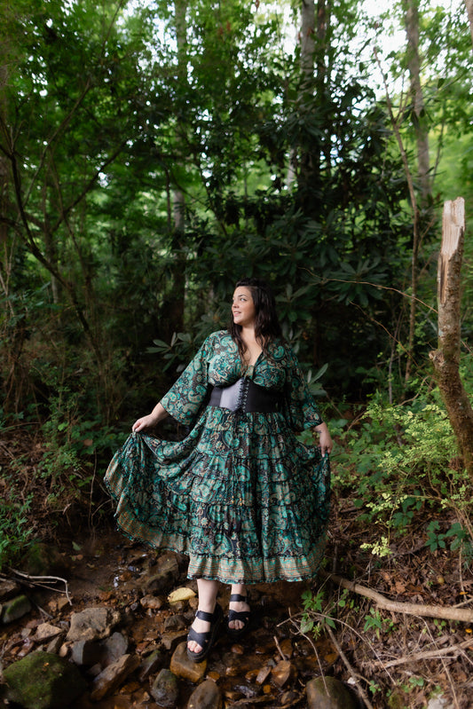Plus Tiffany Raven - Twyla Set 🌟Tiered Skirt  and Bell Sleeve Wrap Top