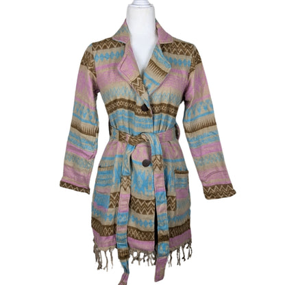 100% Wool Button Jacket - Baby Pink & Beige