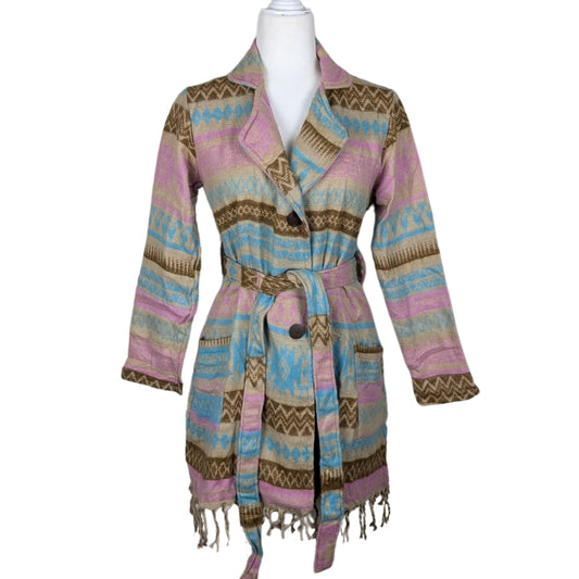 100% Wool Button Jacket - Baby Pink & Beige