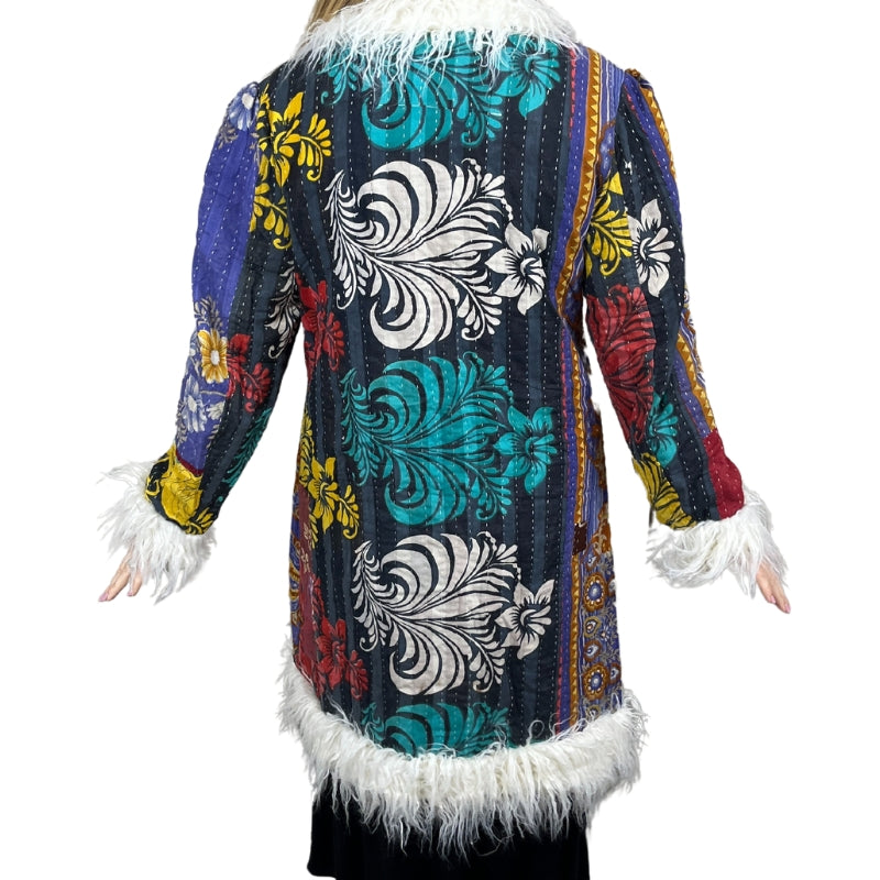 100% Up-cycled Cotton Fur Lined Kantha Jacket